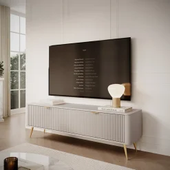 Garnero Arredamenti Mobile porta TV 163x51h cm 2 ante cannettato Ramis Beige Outlet