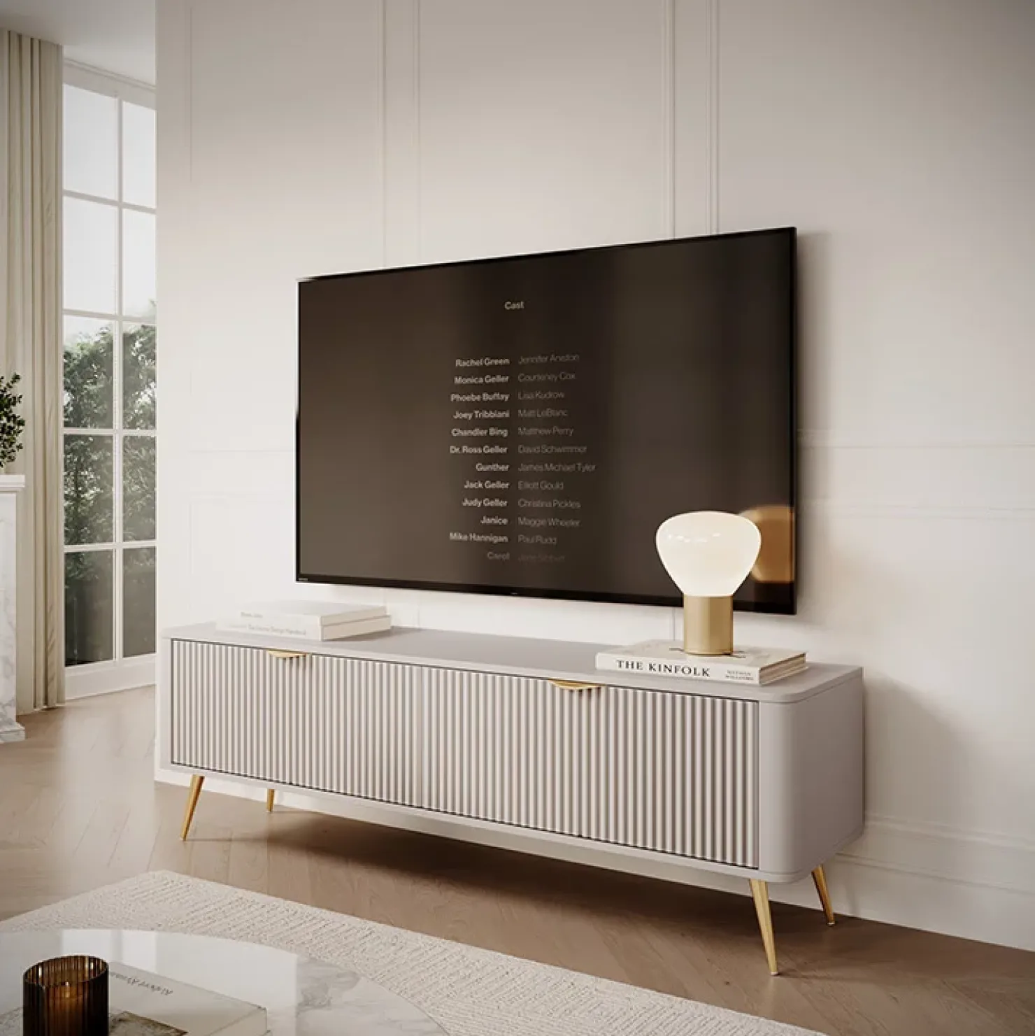 Garnero Arredamenti Mobile porta TV 163x51h cm 2 ante cannettato Ramis Beige Outlet