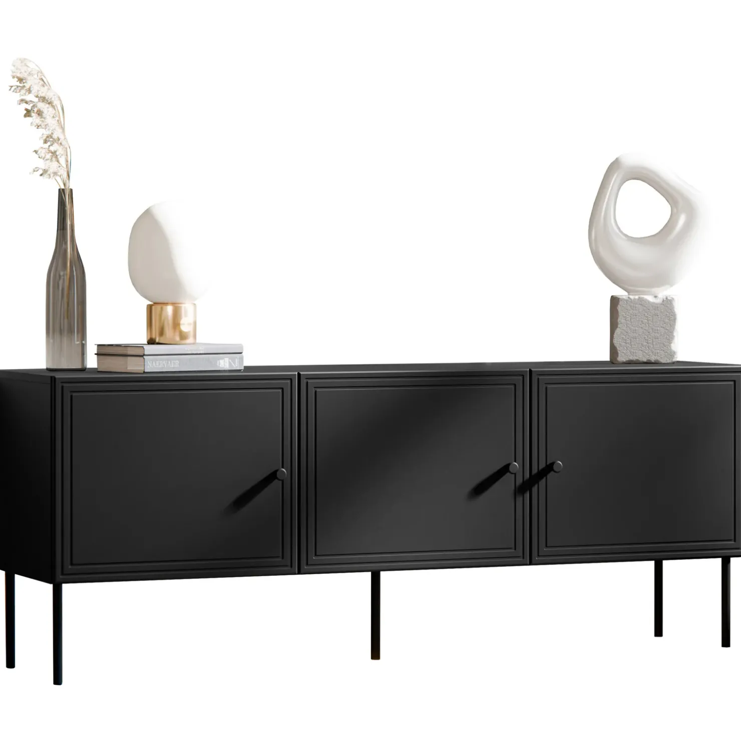 Garnero Arredamenti Mobile porta TV 151x60h cm 3 ante Stark Nero Opaco Outlet