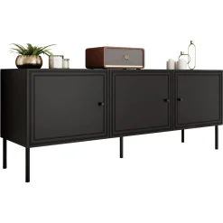 Garnero Arredamenti Mobile porta TV 151x60h cm 3 ante Stark Nero Opaco Outlet