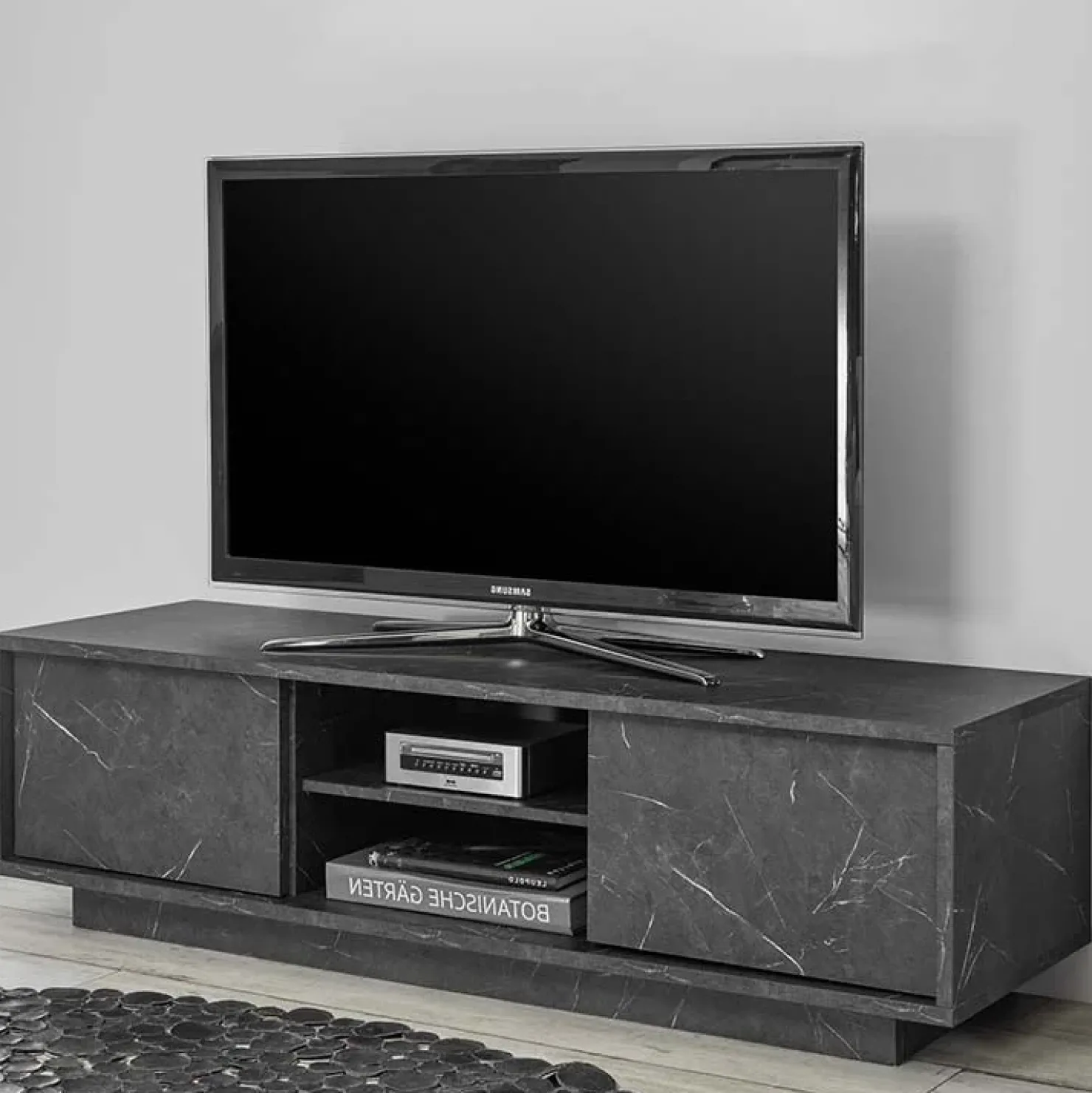 Garnero Arredamenti Mobile porta TV 139x44h cm 2 ante soggiorno effetto Viking Marmo Nero Best