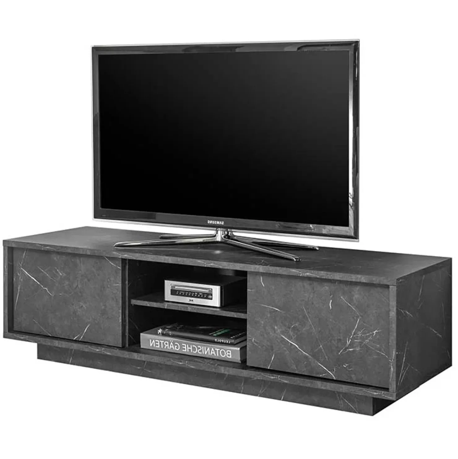 Garnero Arredamenti Mobile porta TV 139x44h cm 2 ante soggiorno effetto Viking Marmo Nero Best