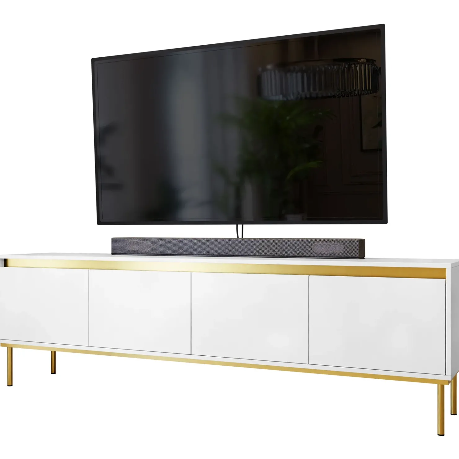 Garnero Arredamenti Mobile porta TV 200x60h cm 4 ante bianco oro Praga Discount