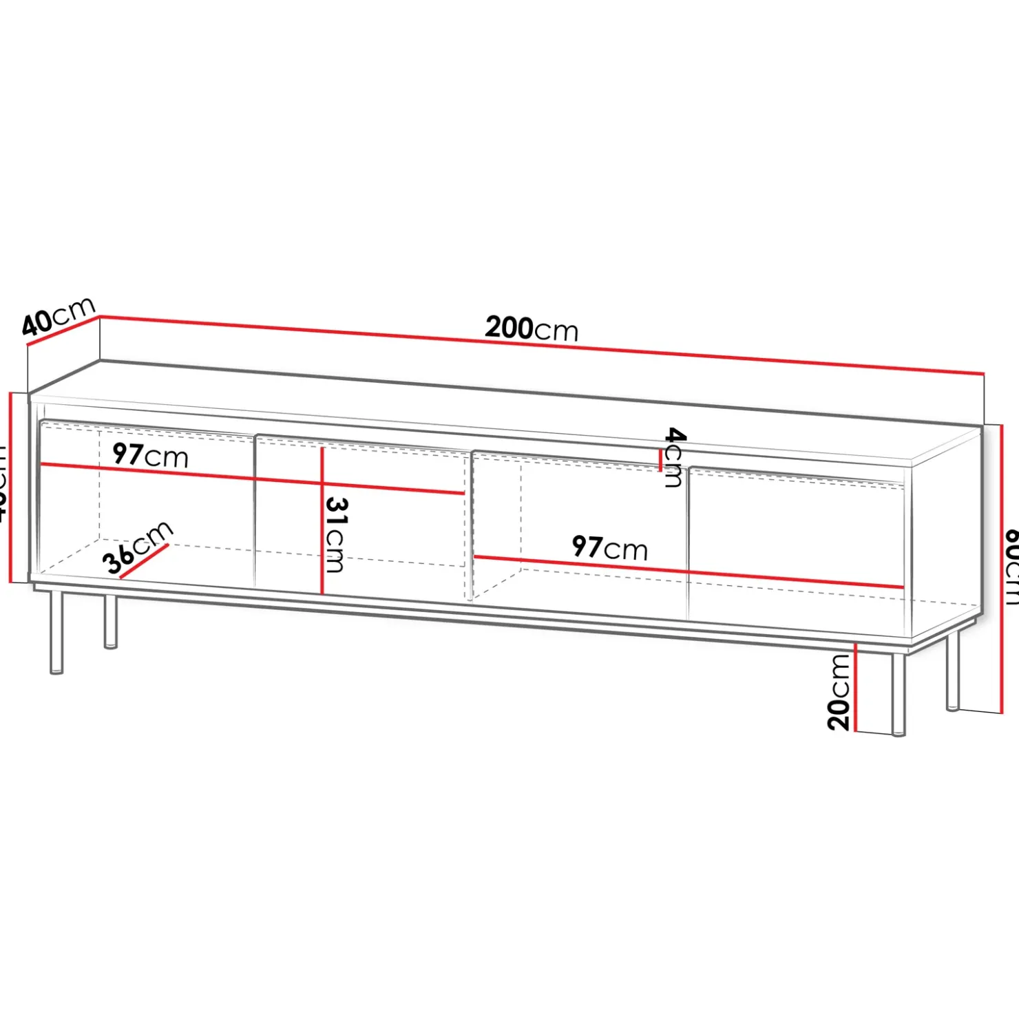 Garnero Arredamenti Mobile porta TV 200x60h cm 4 ante bianco oro Praga Discount