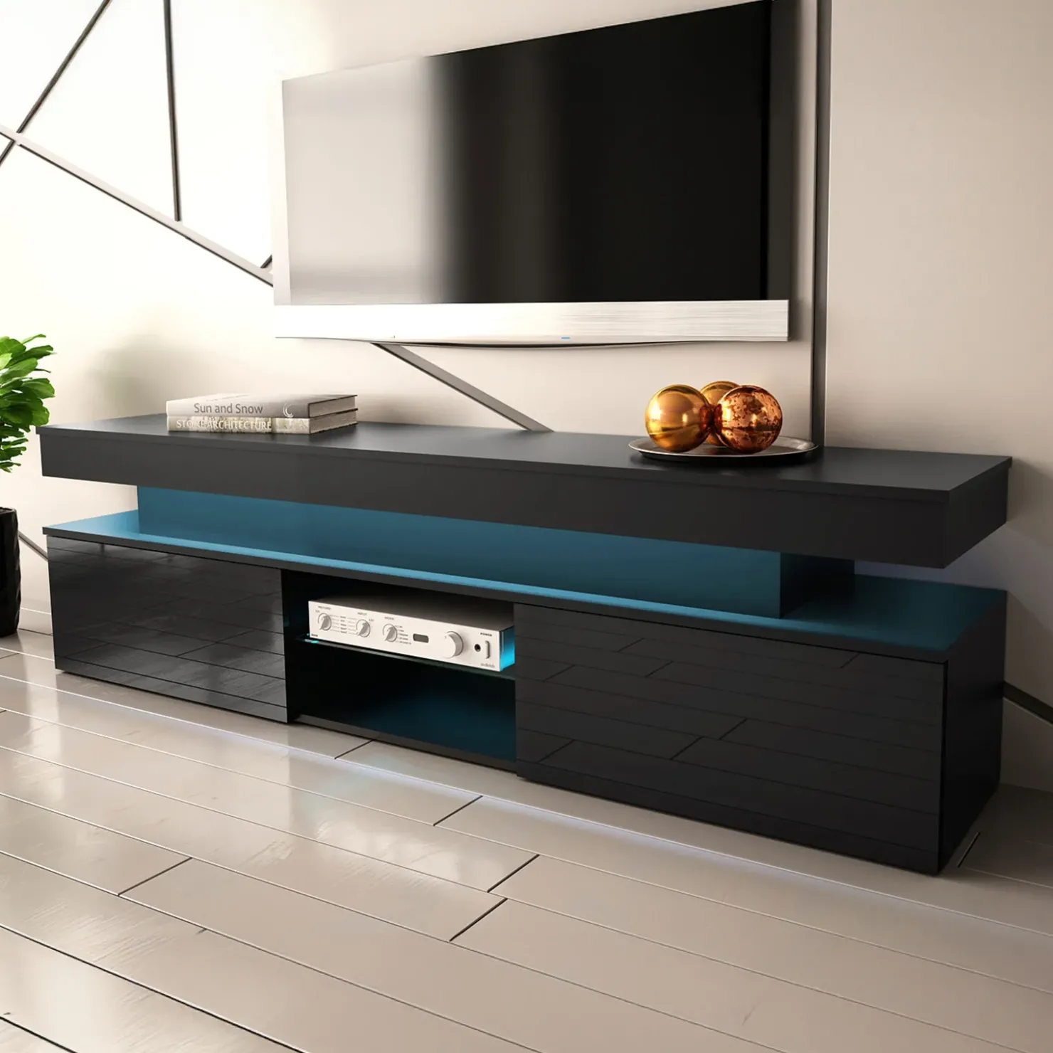 Garnero Arredamenti Mobile porta TV 190x54h cm 2 ante con LED nero Lumus Nero Lucido Online