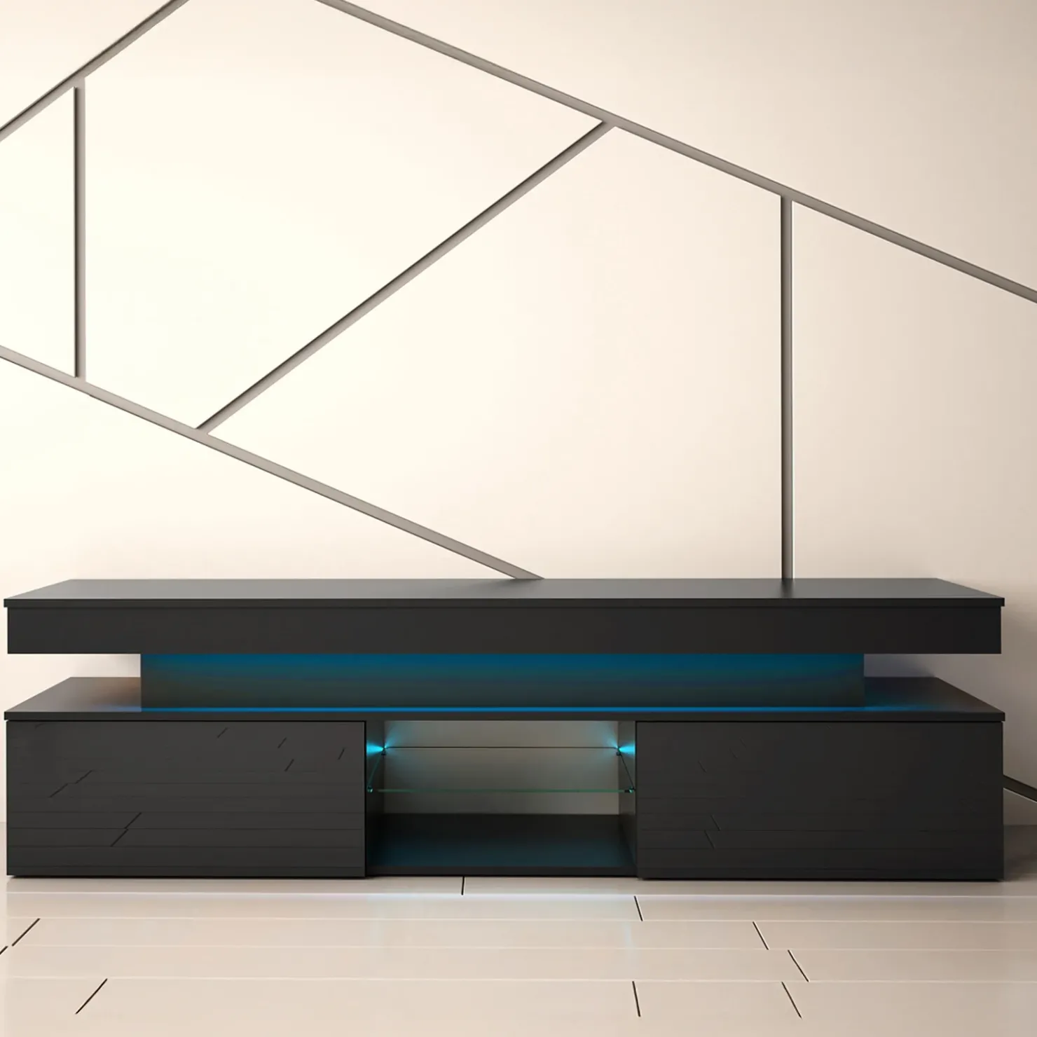 Garnero Arredamenti Mobile porta TV 190x54h cm 2 ante con LED nero Lumus Nero Lucido Online