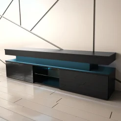 Garnero Arredamenti Mobile porta TV 190x54h cm 2 ante con LED nero Lumus Nero Lucido Online