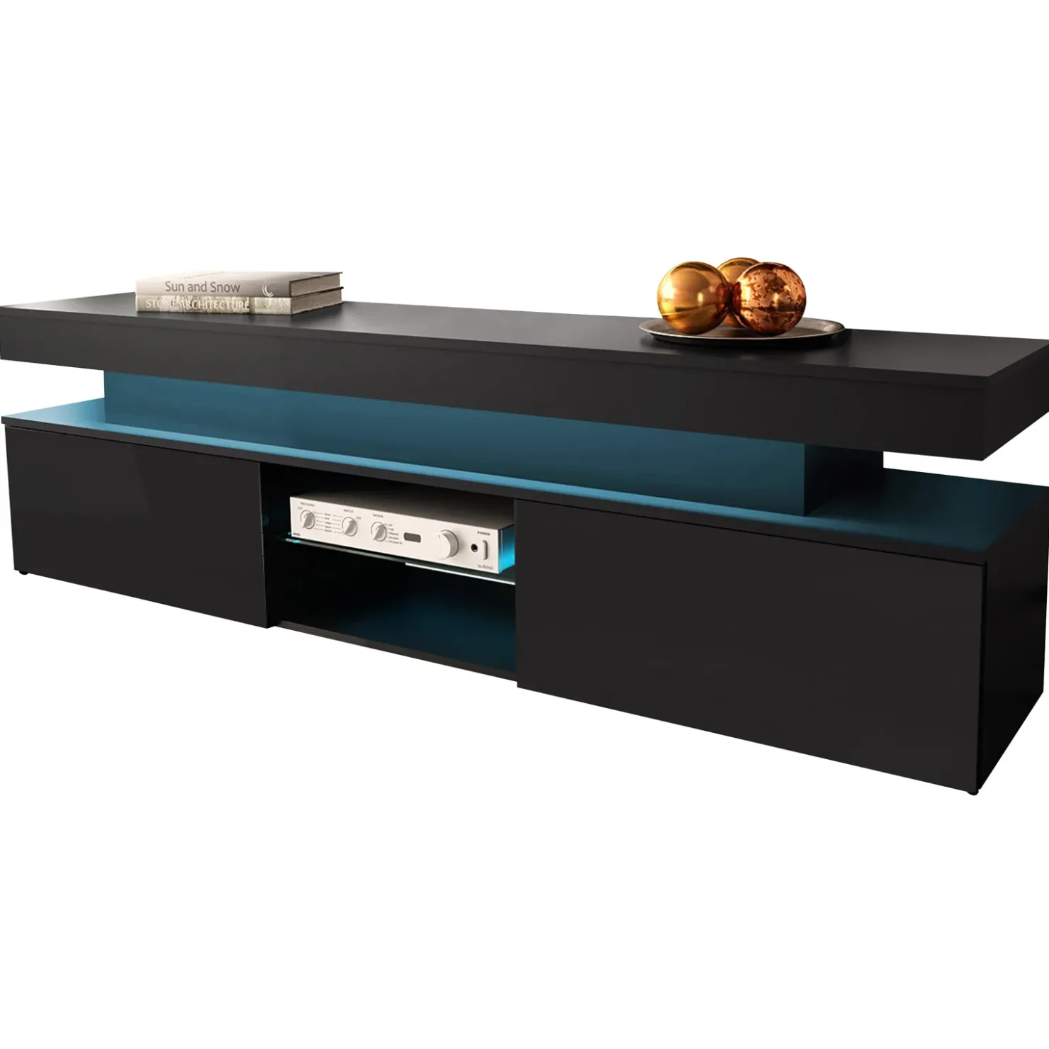 Garnero Arredamenti Mobile porta TV 190x54h cm 2 ante con LED nero Lumus Nero Lucido Online