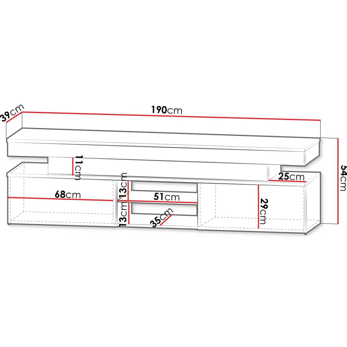 Garnero Arredamenti Mobile porta TV 190x54h cm 2 ante con LED nero Lumus Nero Lucido Online