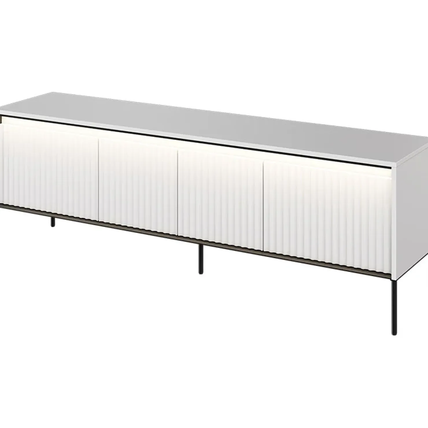 Garnero Arredamenti Mobile porta TV 193x56h cm 4 ante led cannettato nero Camelia Bianco Opaco Online