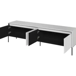 Garnero Arredamenti Mobile porta TV 193x56h cm 4 ante led cannettato nero Camelia Bianco Opaco Online