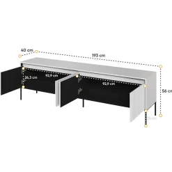 Garnero Arredamenti Mobile porta TV 193x56h cm 4 ante led cannettato nero Camelia Bianco Opaco Online