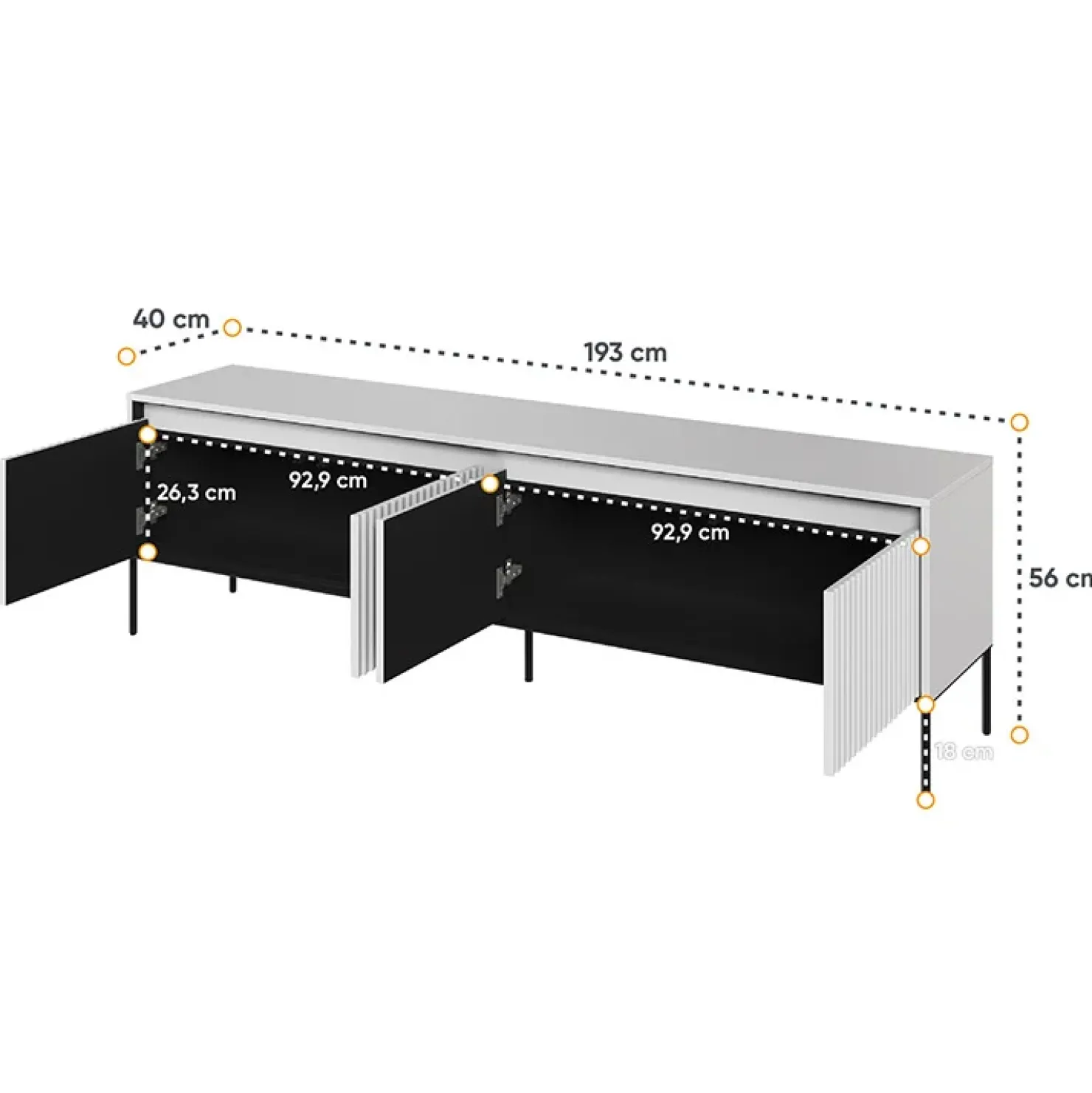 Garnero Arredamenti Mobile porta TV 193x56h cm 4 ante led cannettato nero Camelia Bianco Opaco Online