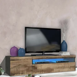 Garnero Arredamenti Mobile porta TV 155x37h cm 1 anta ardesia acero Light Small Gihome® Rovere - Antracite New