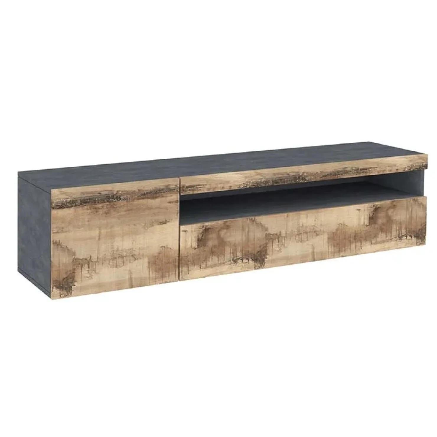 Garnero Arredamenti Mobile porta TV 155x37h cm 1 anta ardesia acero Light Small Gihome® Rovere - Antracite New