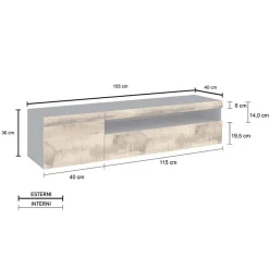 Garnero Arredamenti Mobile porta TV 155x37h cm 1 anta ardesia acero Light Small Gihome® Rovere - Antracite New