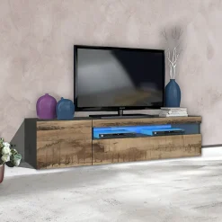 Garnero Arredamenti Mobile porta TV 155x37h cm 1 anta ardesia acero Light Small Gihome® Rovere - Antracite New