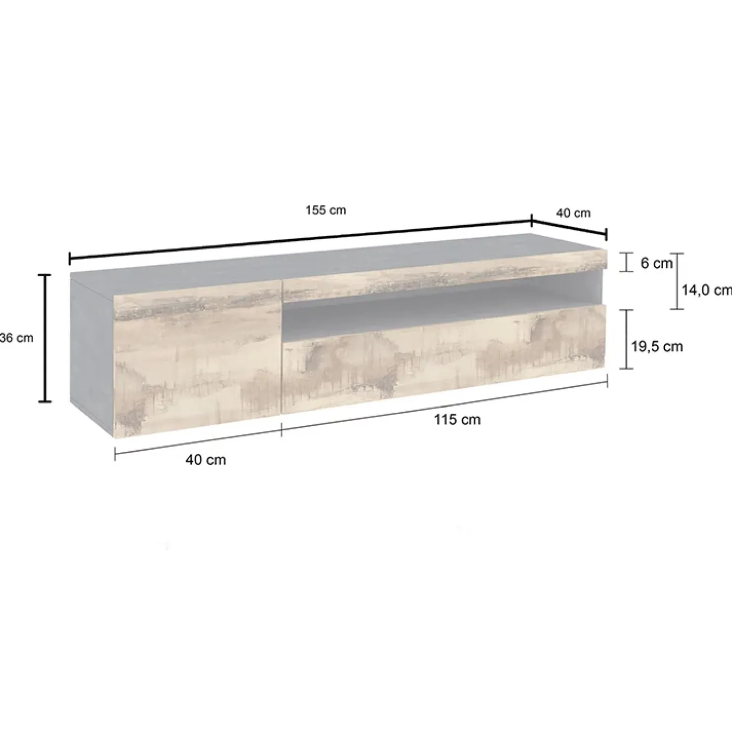 Garnero Arredamenti Mobile porta TV 155x37h cm 1 anta ardesia acero Light Small Gihome® Rovere - Antracite New