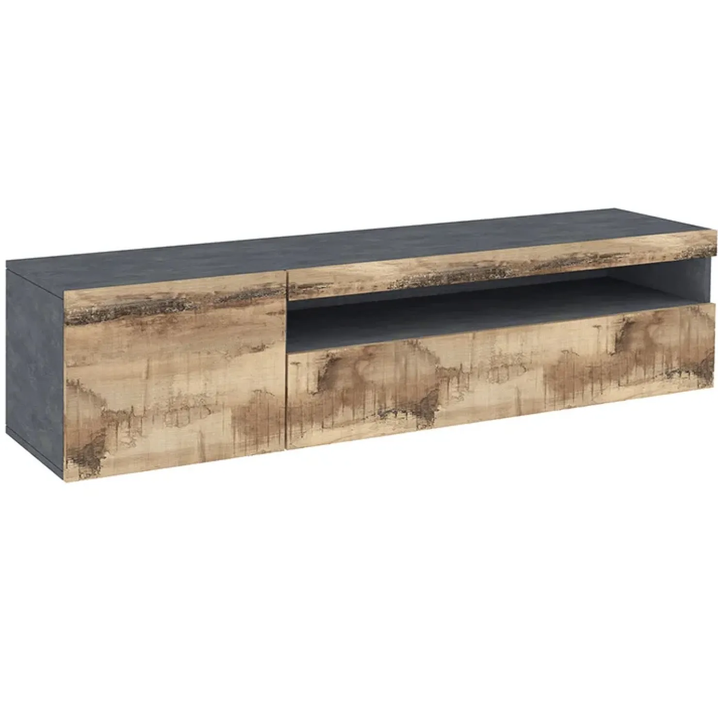 Garnero Arredamenti Mobile porta TV 155x37h cm 1 anta ardesia acero Light Small Gihome® Rovere - Antracite New