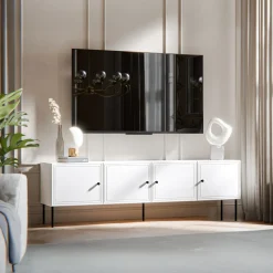 Garnero Arredamenti Mobile porta TV 201x60h cm 4 ante Stark Bianco Opaco Outlet