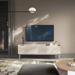 Garnero Arredamenti Mobile porta TV 153x50h cm 2 ante beige cannettato rovere Fioca New