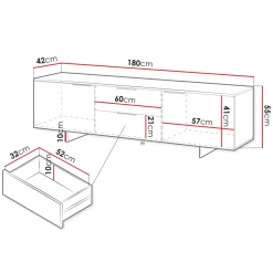 Garnero Arredamenti Mobile porta TV 180x55h cm 2 cassetti grigio Stone