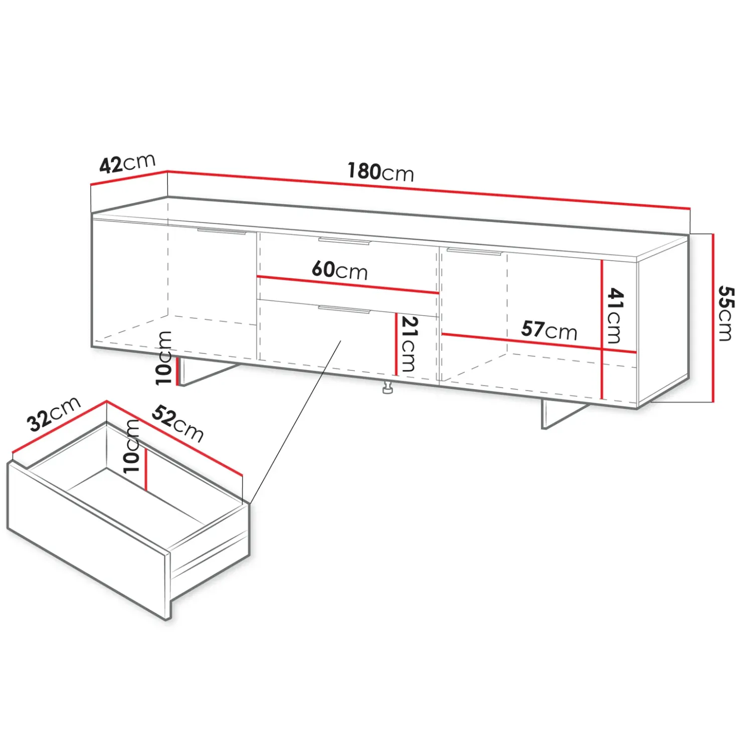 Garnero Arredamenti Mobile porta TV 180x55h cm 2 cassetti grigio Stone