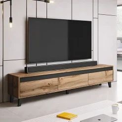 Garnero Arredamenti Mobile porta TV 185x42h cm 3 cassetti rovere antracite Salisburgo Discount