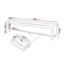 Garnero Arredamenti Mobile porta TV 185x42h cm 3 cassetti rovere antracite Salisburgo Discount