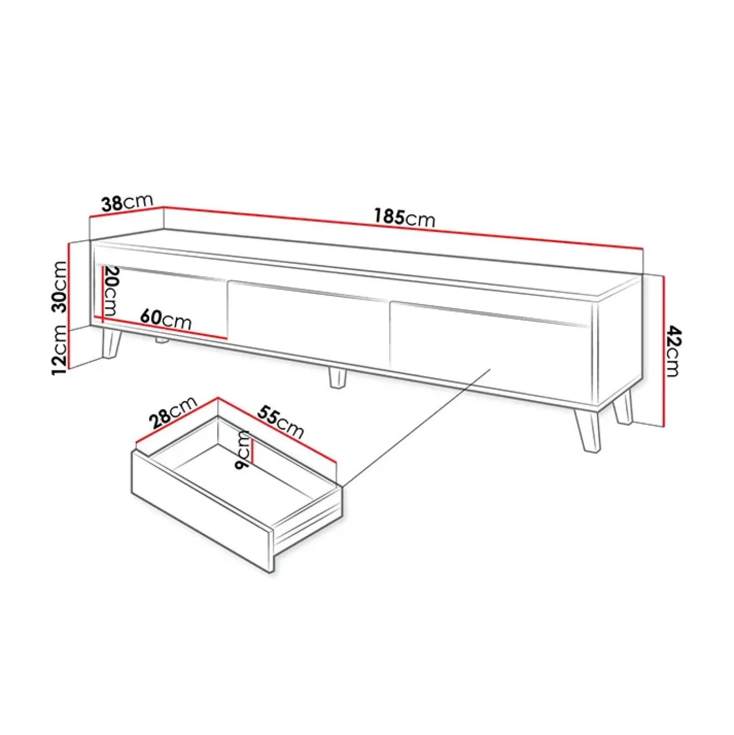 Garnero Arredamenti Mobile porta TV 185x42h cm 3 cassetti rovere antracite Salisburgo Discount