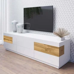 Garnero Arredamenti Mobile porta TV 206x54h cm 6 cassetti bianco lucido rovere Bahama Bianco Lucido - Rovere Rustico Best