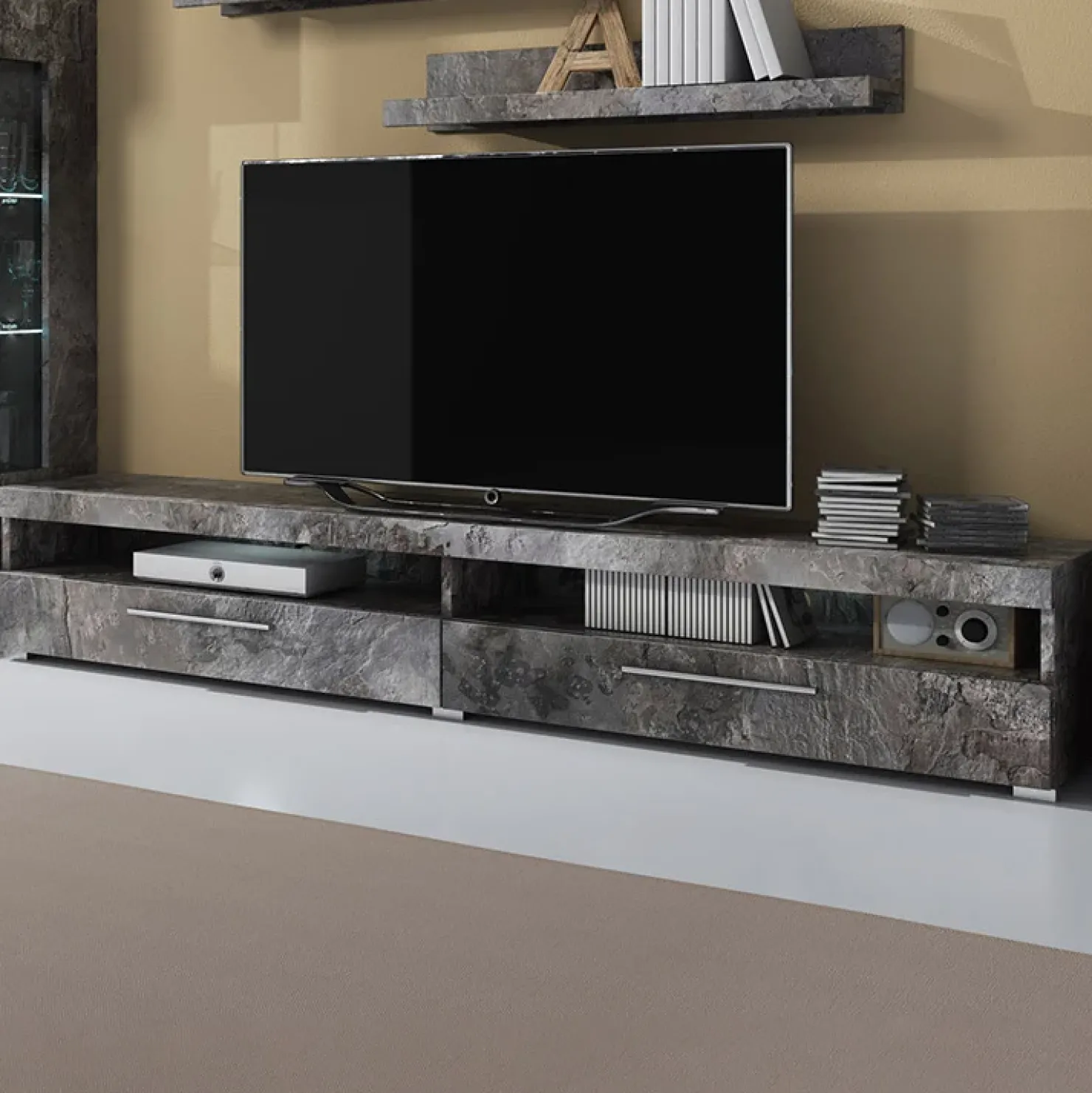 Garnero Arredamenti Mobile porta TV 200x35h cm 2 cassetti Frisk Ossido Hot