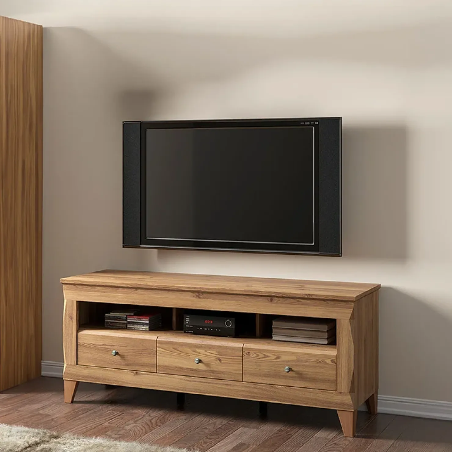 Garnero Arredamenti Mobile porta TV 156x64h cm 3 cassetti soggiorno rovere scuro Lucca Discount