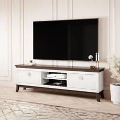 Garnero Arredamenti Mobile porta TV 196x63h cm 2 cassetti moderno bianco lucido rovere scuro Umag Bianco Lucido - Wengè New