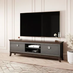 Garnero Arredamenti Mobile porta TV 196x63h cm 2 cassetti antracite lucido rovere scuro Umag Antracite - Wengè