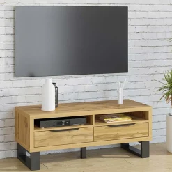 Garnero Arredamenti Mobile porta TV 124x50h cm 2 cassetti quercia metallo nero Petra Discount