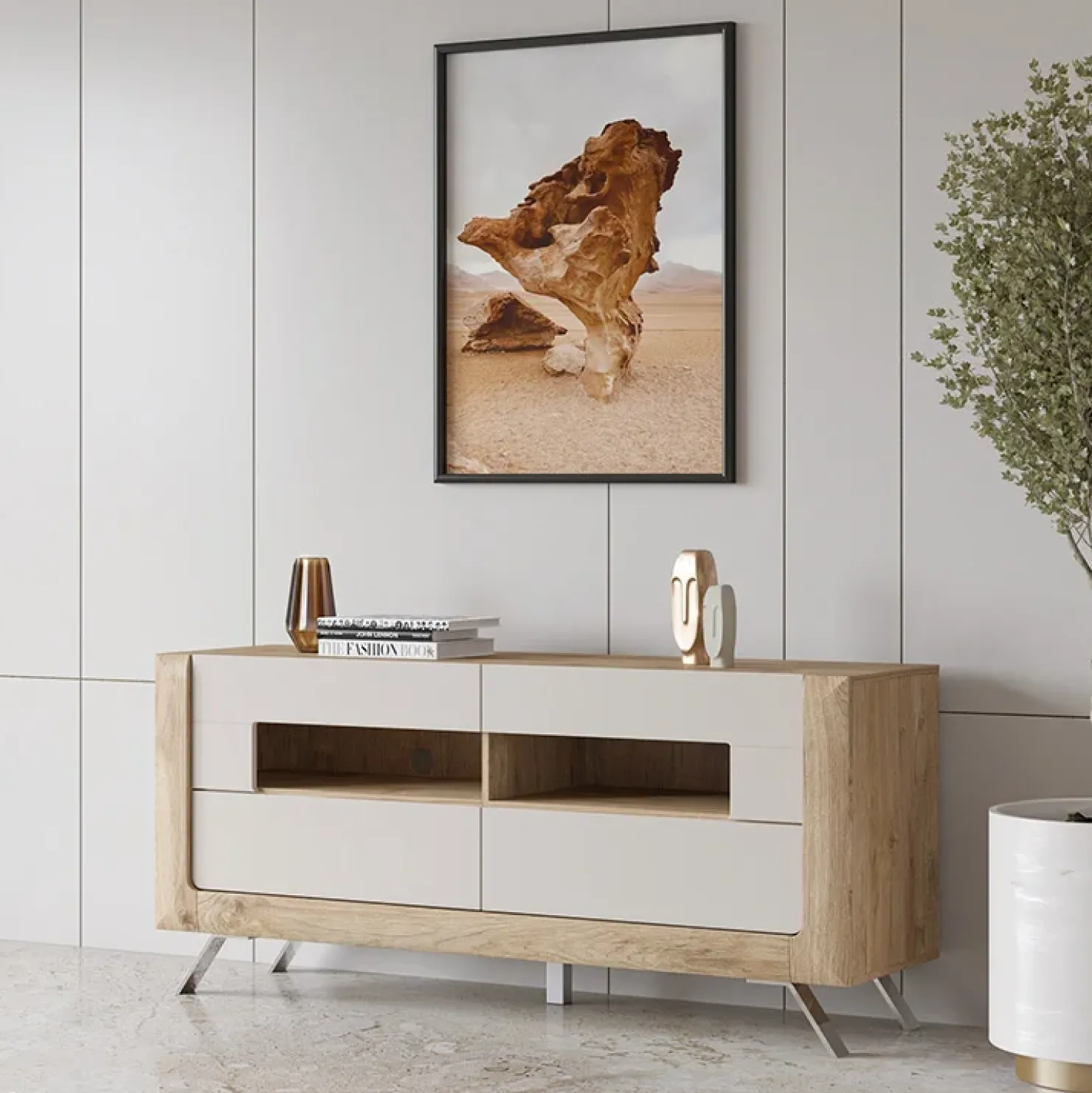 Garnero Arredamenti Mobile porta TV 160x74h cm 2 cassetti rovere tortora lucido Jumbo Tortora - Rovere Best