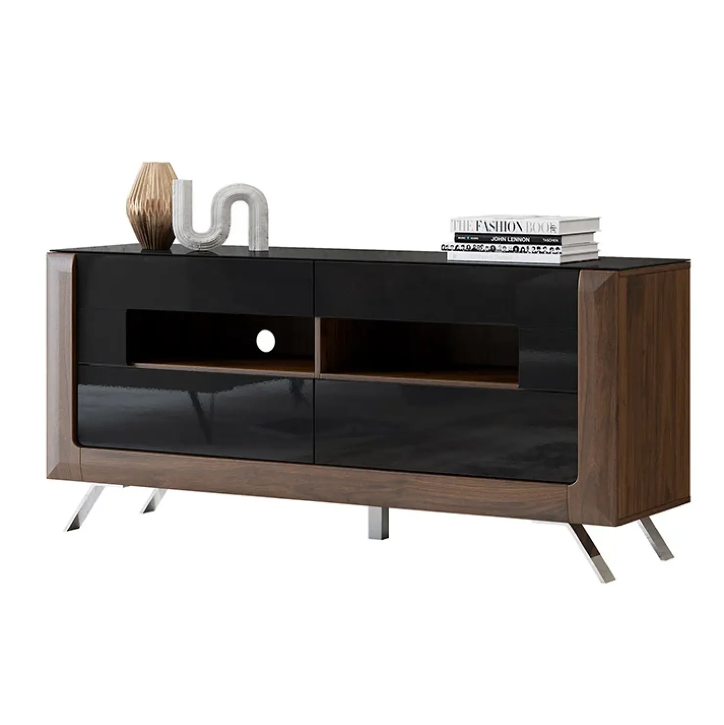 Garnero Arredamenti Mobile porta TV 160x74h cm 2 cassetti noce nero lucido Jumbo Nero Lucido - Noce Hot