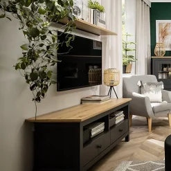 Garnero Arredamenti Mobile porta TV 137x59h cm 2 cassetti nero grafite rovere chiaro Holga Grafite - Rovere New