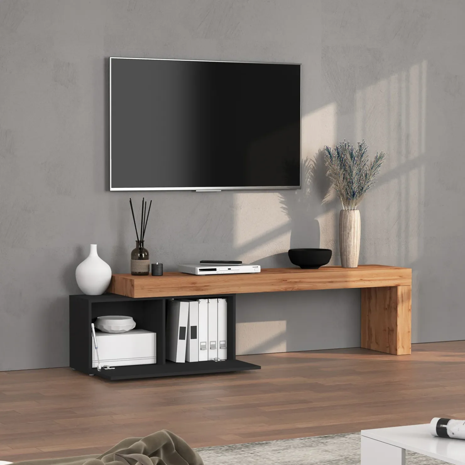 Garnero Arredamenti Mobile porta tv 210x51h cm antracite rovere Block Antracite - Rovere Clearance