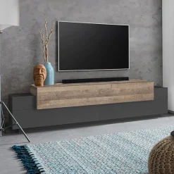 Garnero Arredamenti Mobile porta TV 200x52h cm antracite rovere Milos Gihome® Antracite - Rovere Rustico New