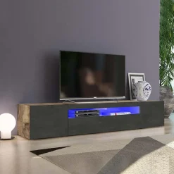 Garnero Arredamenti Mobile porta TV 200x37h cm antracite pero Light Big Gihome® Antracite - Rovere Rustico