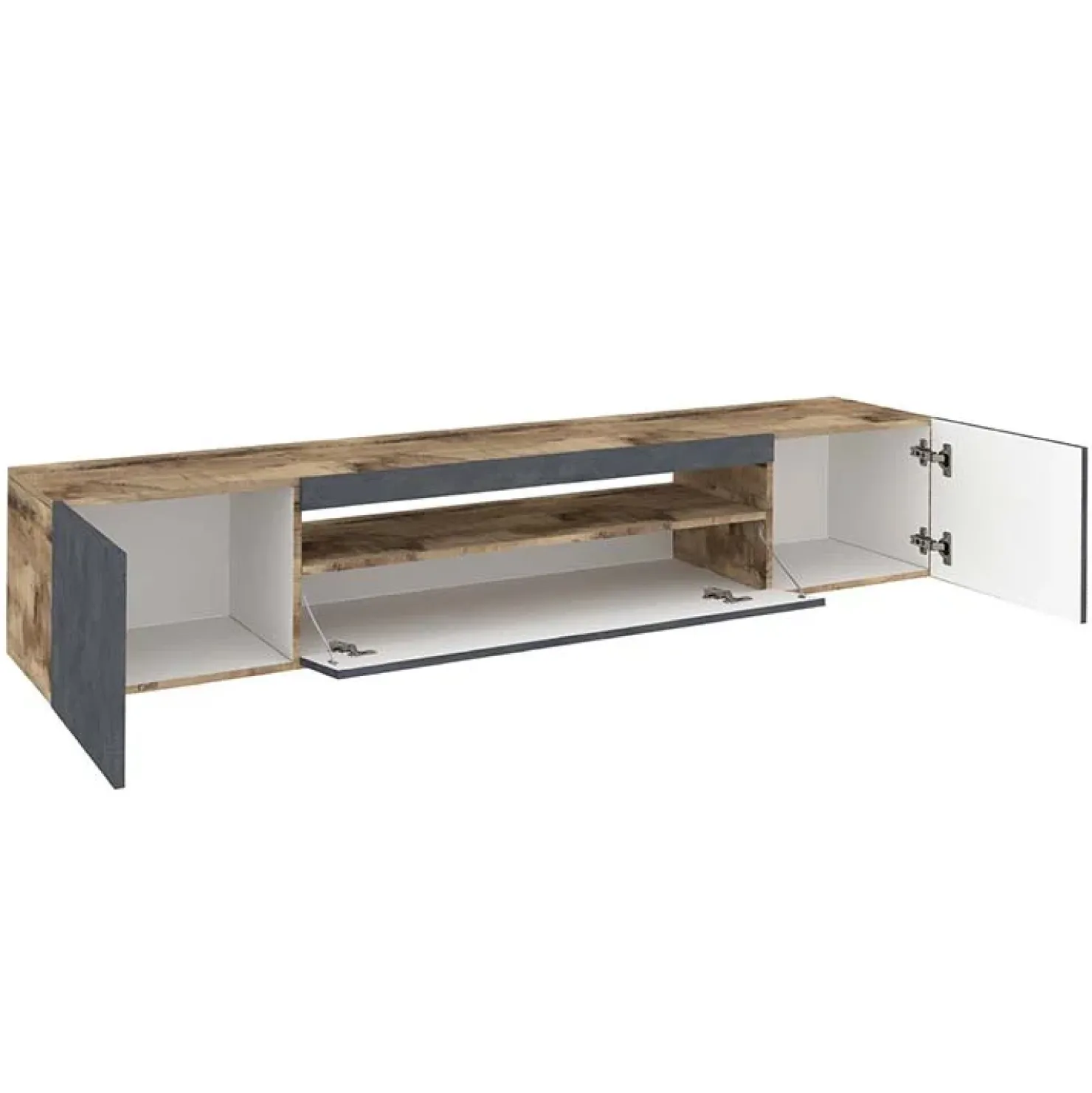 Garnero Arredamenti Mobile porta TV 200x37h cm antracite pero Light Big Gihome® Antracite - Rovere Rustico