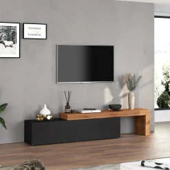 Garnero Arredamenti Mobile porta tv 230x51h cm antracite rovere Block Antracite - Rovere Discount