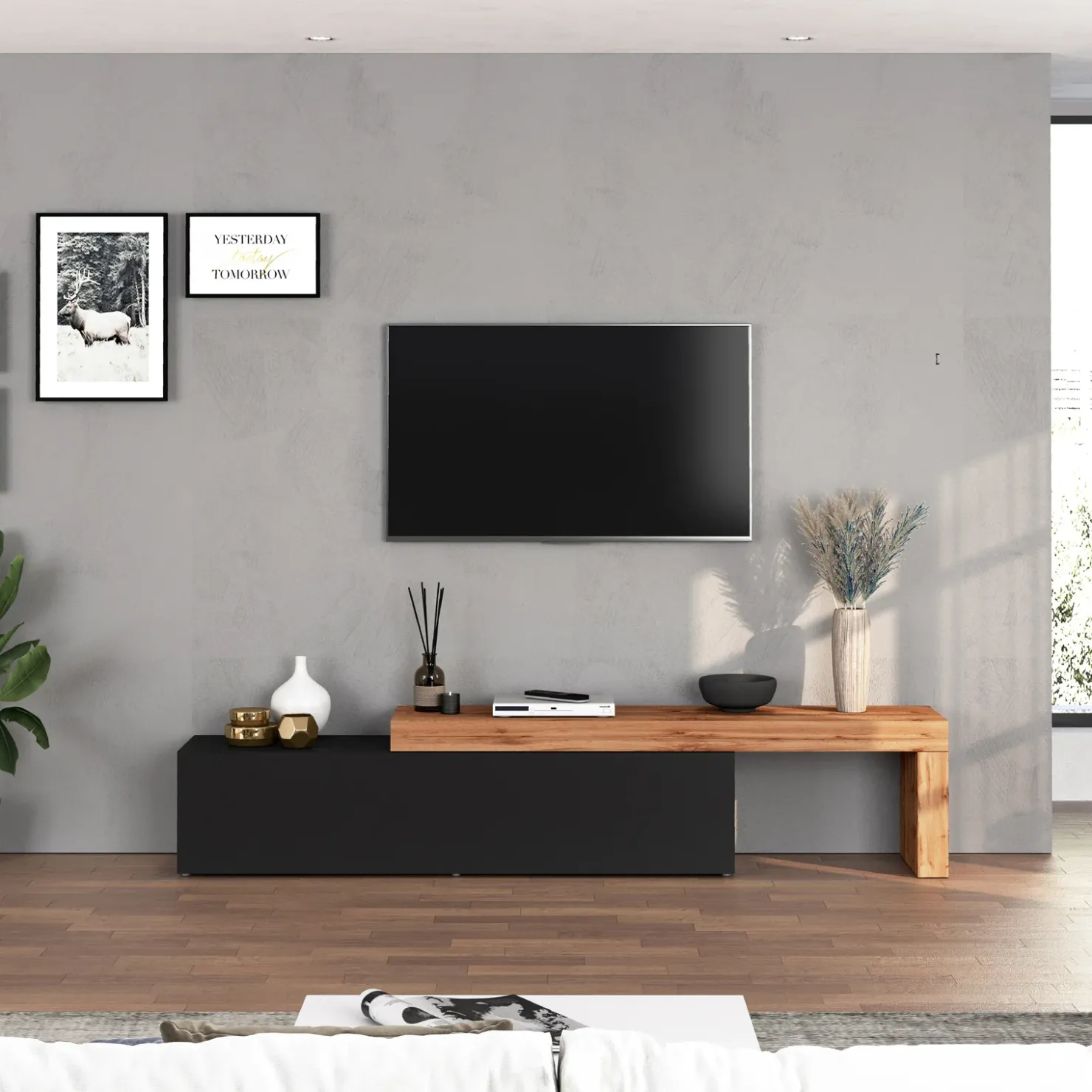Garnero Arredamenti Mobile porta tv 230x51h cm antracite rovere Block Antracite - Rovere Discount
