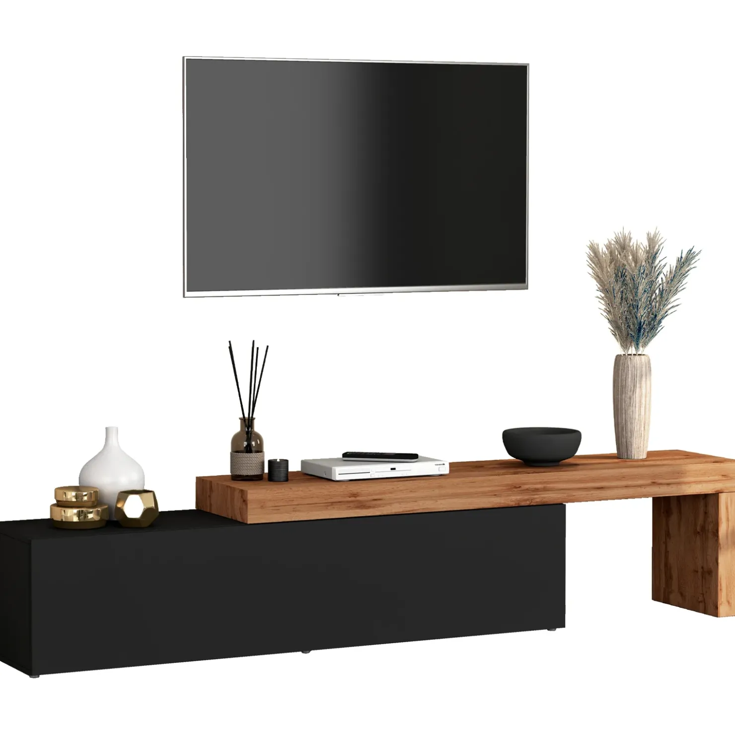 Garnero Arredamenti Mobile porta tv 230x51h cm antracite rovere Block Antracite - Rovere Discount