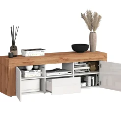 Garnero Arredamenti Mobile porta tv 155x51h cm bianco lucido rovere Block Bianco Lucido - Rovere Online