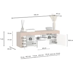Garnero Arredamenti Mobile porta tv 155x51h cm bianco lucido rovere Block Bianco Lucido - Rovere Online