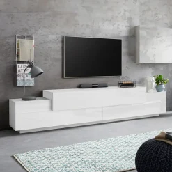 Garnero Arredamenti Mobile porta TV 240x52h cm Milos Gihome® Bianco Lucido Clearance