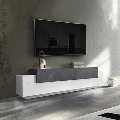 Garnero Arredamenti Mobile porta TV 200x52h cm bianco lucido antracite Milos Gihome® Ossido - Bianco Lucido New